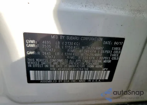 2017 Subaru Outback 2.5I Premium from USA, damaged, VIN 4S4BSADC4H3394198